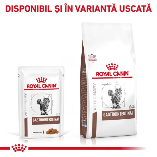 Royal Canin Veterinary Gastrointestinal Cat – Hrană Umedă pentru Pisici cu Tulburări Digestive, în Sos, 85 g